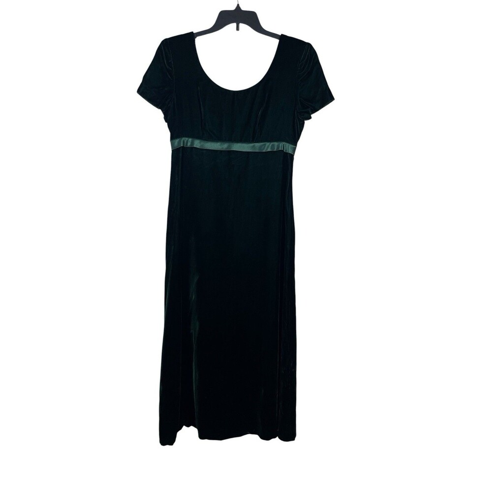 Donna Ricco Velvet Emerald Green Maxi Short Sleeve Empire Waist Dress 8